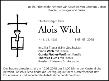 Anzeige von Alois Wich von MGO
