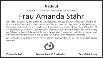 Anzeige von Amanda Stähr von MGO
