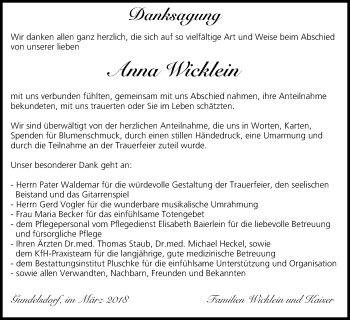 Anzeige von Anna Wicklein von MGO