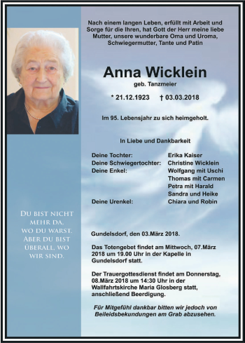 Anzeige von Anna Wicklein von MGO
