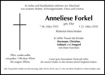 Anzeige von Anneliese Forkel von MGO