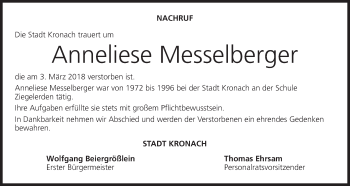 Anzeige von Anneliese Messelberger von MGO