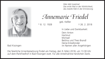 Anzeige von Annemarie Friedel von MGO