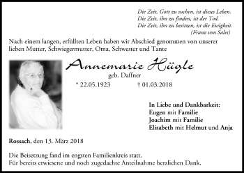 Anzeige von Annemarie Hügle von MGO