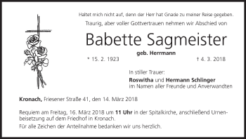 Anzeige von Babette Sagmeister von MGO