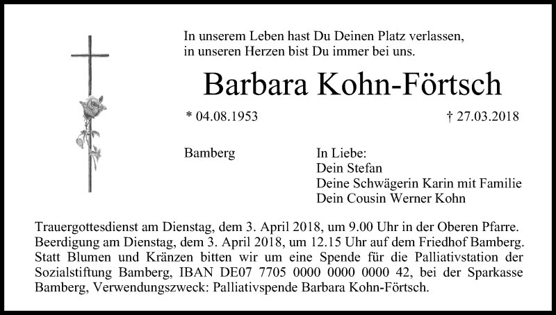  Traueranzeige für Barbara Kohn-Förtsch vom 31.03.2018 aus MGO