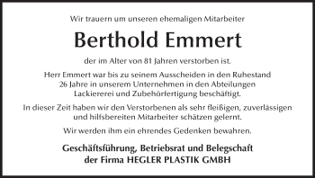 Anzeige von Berthold Emmert von MGO