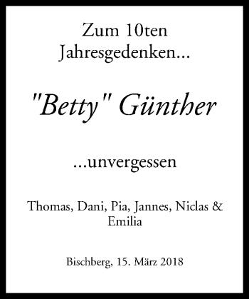 Anzeige von Betty Günther von MGO