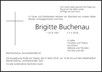 Anzeige von Brigitte Buchenau von MGO