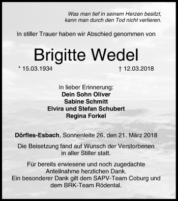 Anzeige von Brigitte Wedel von MGO