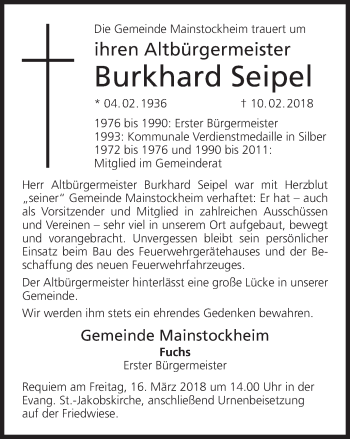 Anzeige von Burkhard Seipel von MGO