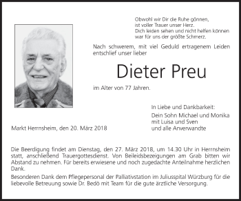 Anzeige von Dieter Preu von MGO