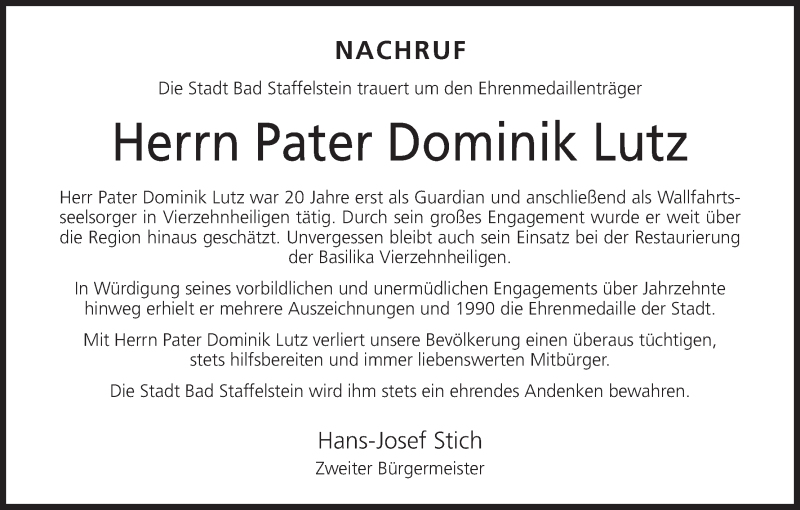  Traueranzeige für Dominik Lutz vom 16.03.2018 aus MGO