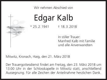 Anzeige von Edgar Kalb von MGO