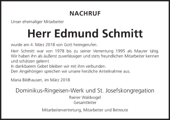 Anzeige von Edmund Schmitt von MGO