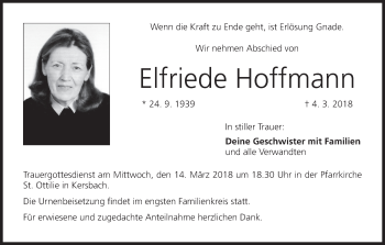 Anzeige von Elfriede Hoffmann von MGO