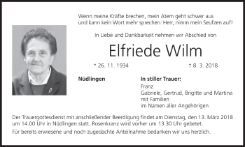 Anzeige von Elfriede Wilm von MGO