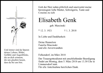 Anzeige von Elisabeth Genk von MGO