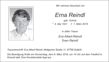 Anzeige von Erna Reindl von MGO