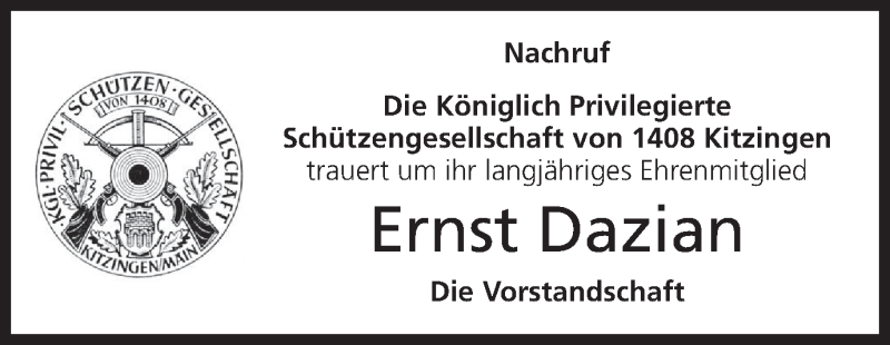 Traueranzeige für Ernst Dazian vom 21.03.2018 aus MGO