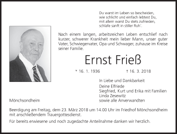 Anzeige von Ernst Frieß von MGO