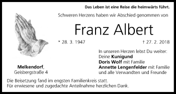 Anzeige von Franz Albert von MGO