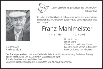 Anzeige von Franz Mahlmeister von MGO