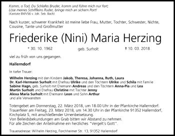 Anzeige von Friederike Maria Herzing von MGO