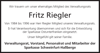 Anzeige von Fritz Riegler von MGO