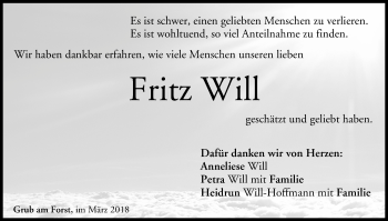 Anzeige von Fritz Will von MGO