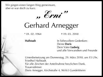 Anzeige von Gerhard Arnegger von MGO