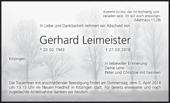 Anzeige von Gerhard Leimeister von MGO