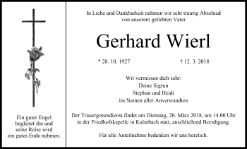 Anzeige von Gerhard Wierl von MGO