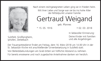 Anzeige von Gertraud Weigand von MGO