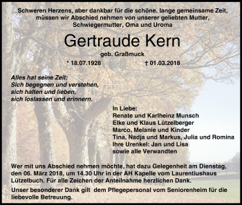 Anzeige von Gertraude Kern von MGO