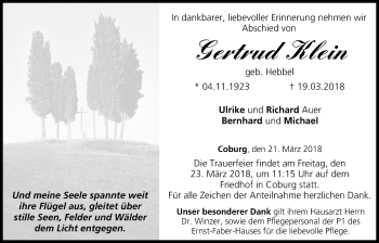 Anzeige von Gertrud Klein von MGO