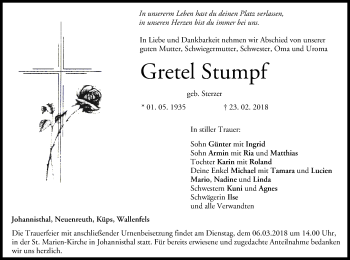 Anzeige von Gretel Stumpf von MGO