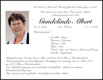 Anzeige von Gundelinde Albert von MGO
