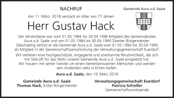 Anzeige von Gustav Hack von MGO