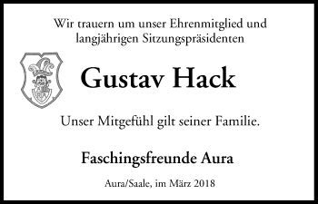 Anzeige von Gustav Hack von MGO