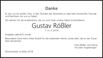 Anzeige von Gustav Rößler von MGO