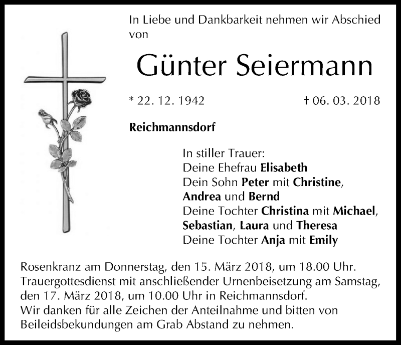  Traueranzeige für Günter Seiermann vom 09.03.2018 aus MGO