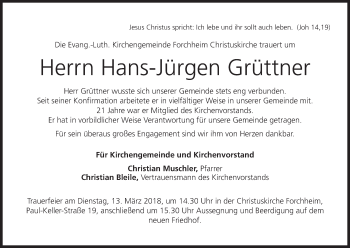 Anzeige von Hans-Jürgen Grüttner von MGO