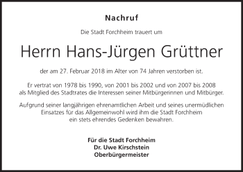 Anzeige von Hans-Jürgen Grüttner von MGO