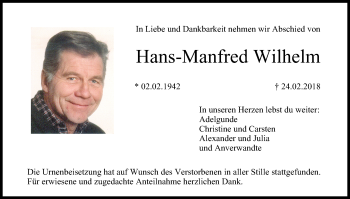 Anzeige von Hans-Manfred Wilhelm von MGO