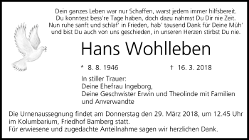Anzeige von Hans Wohlleben von MGO