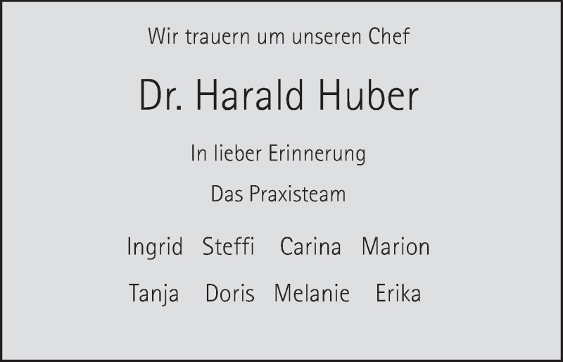 Traueranzeige für Harald Huber vom 24.03.2018 aus MGO