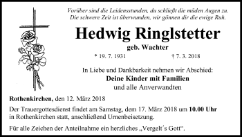Anzeige von Hedwig Ringlstetter von MGO