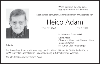 Anzeige von Heico Adam von MGO