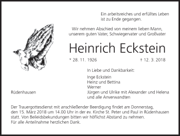 Anzeige von Heinrich Eckstein von MGO